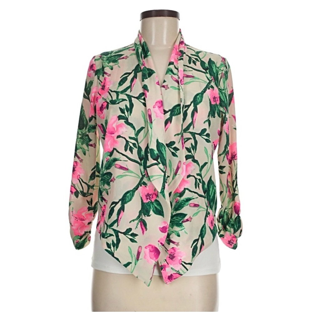 Floral Women's Blazer with Pink and Green Design